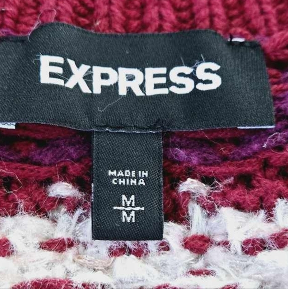 Express Fair Isle Drop Sleeve Mauve Maroon Sweater Medium - Picture 4 of 10